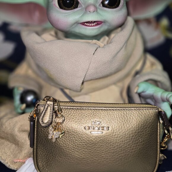 COACH Metallic/Iridescent dark gold/Pyrite Leather NOLITA 15 mini bag - Picture 4 of 10